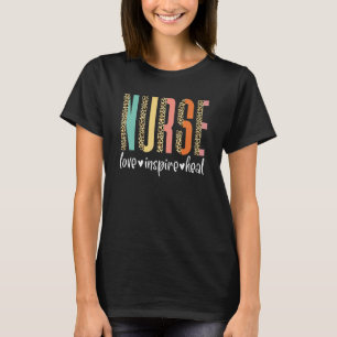 Nurse Love Inspire Heal Leopard Nursing Rn Registe T-Shirt