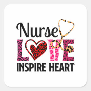 Nurse Love Inspire Heart – Motivational Nurse Word Square Sticker