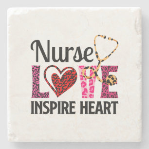 Nurse Love Inspire Heart – Motivational Nurse Word Stone Coaster