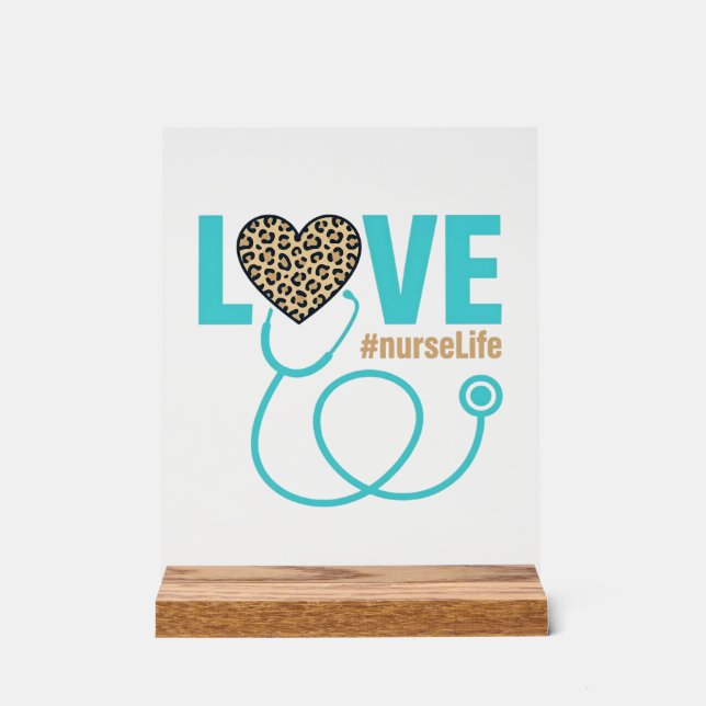Nurse Love Leopard Stethoscope Vector Design_1 Acrylic Sign (Front)