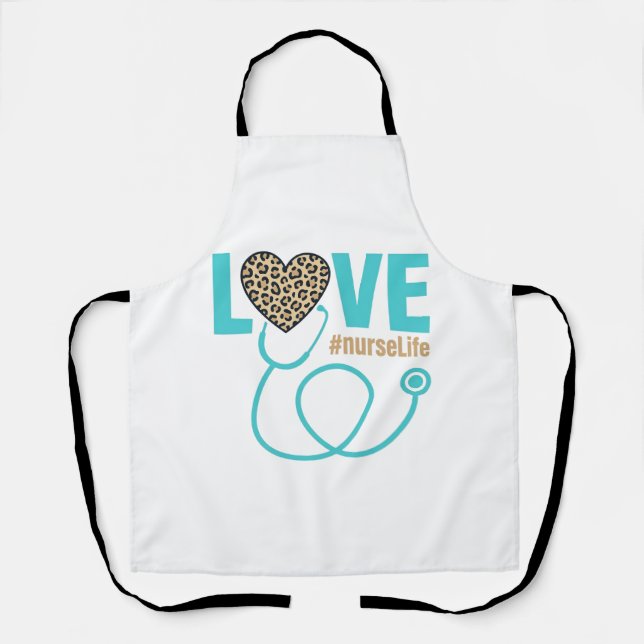 Nurse Love Leopard Stethoscope Vector Design_1 Apron (Front)