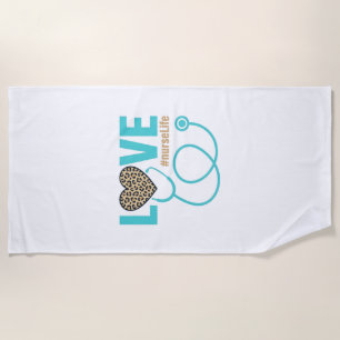 Nurse Love Leopard Stethoscope Vector Design_1 Beach Towel