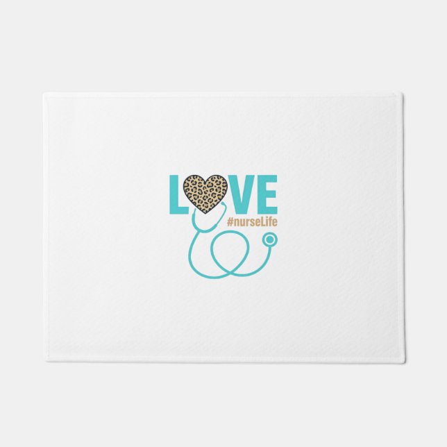 Nurse Love Leopard Stethoscope Vector Design_1 Doormat (Front)