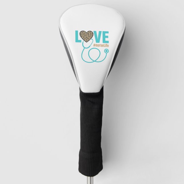 Nurse Love Leopard Stethoscope Vector Design_1 Golf Head Cover (Front)