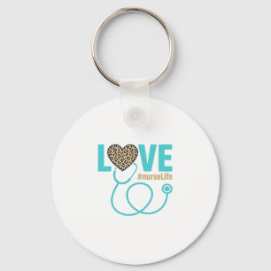 Nurse Love Leopard Stethoscope Vector Design_1 Key Ring