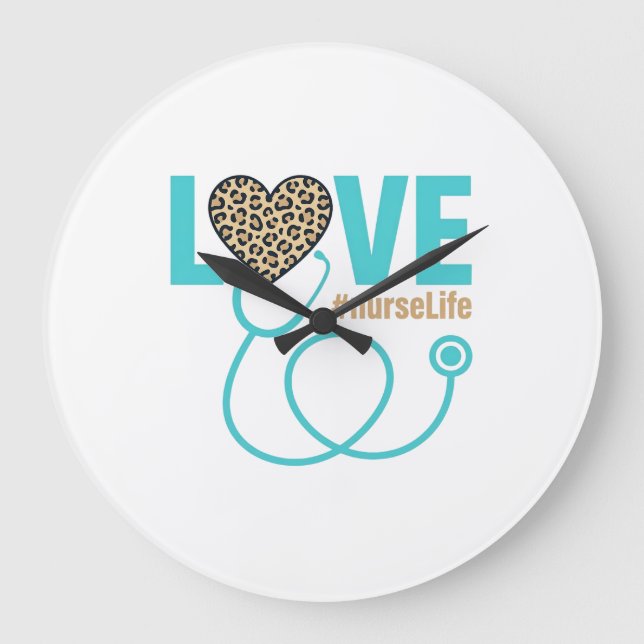 Nurse Love Leopard Stethoscope Vector Design_1 Large Clock (Front)