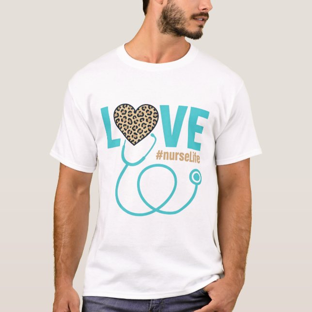 Nurse Love Leopard Stethoscope Vector Design_1 T-Shirt (Front)