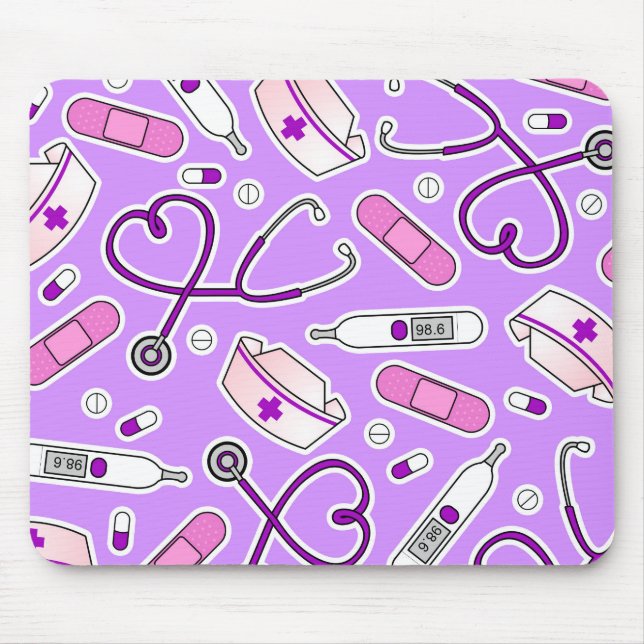 Nurse Love Pattern Purple Mouse Pad (Front)