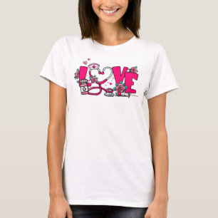 Nurse Love Pink Floral Stethoscope Medical Profess T-Shirt