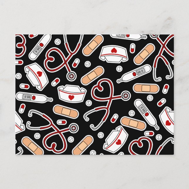 Nurse Love Print Black Background Postcard (Front)