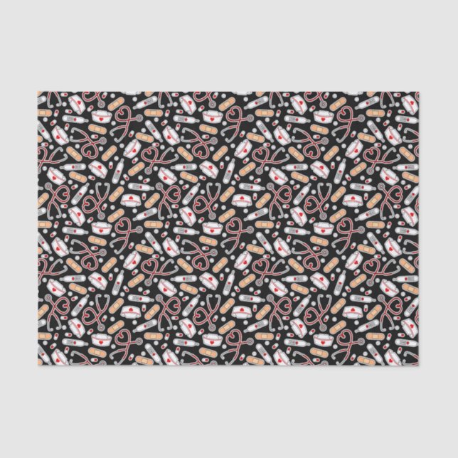 Nurse Love Print Black Background Tissue Paper (Front)