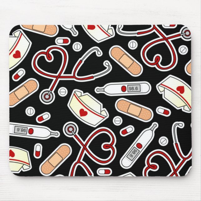 Nurse Love Print Black Mouse Pad (Front)