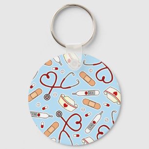 Nurse Love Print Blue Background Key Ring