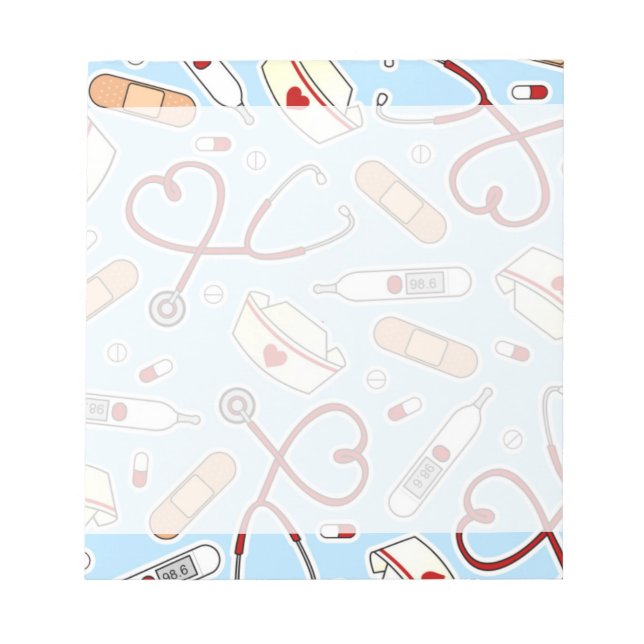 Nurse Love Print Blue Background Notepad (Front)