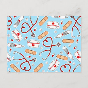 Nurse Love Print Blue Background Postcard