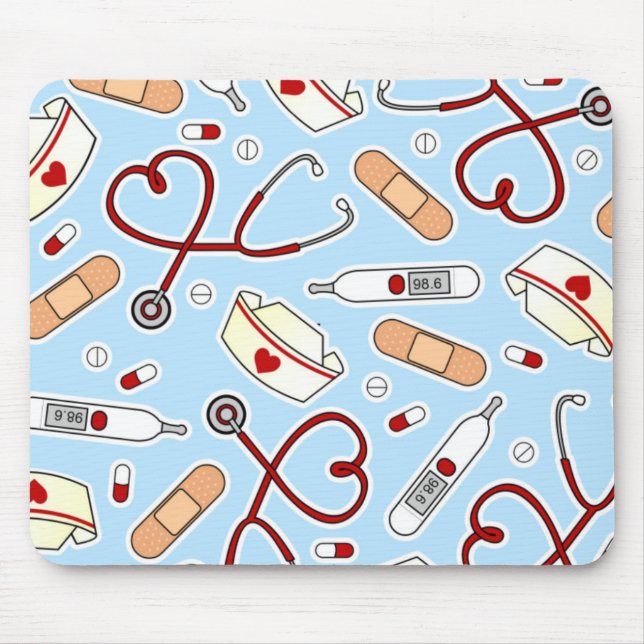 Nurse Love Print Blue Mouse Pad (Front)