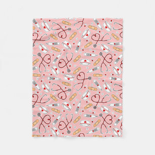Nurse Love Print Pink Background Fleece Blanket