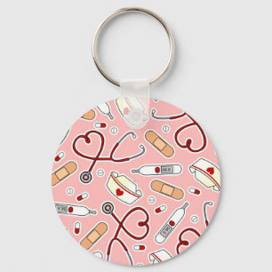 Nurse Love Print Pink Background Key Ring