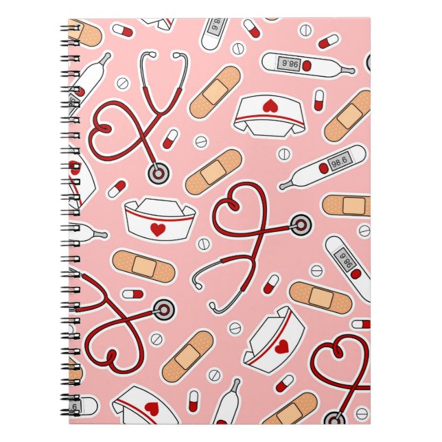 Nurse Love Print Pink Background Notebook (Front)