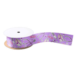 Nurse Love Print Purple Background Satin Ribbon