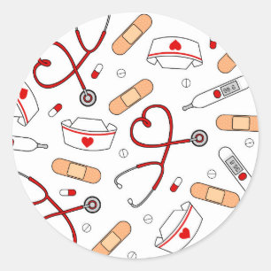 Nurse Love Print White Background Classic Round Sticker