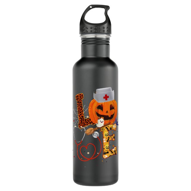 Nurse Love Pumpkin Shirt Funny Halloween Nurse Gif 710 Ml Water Bottle (Front)