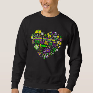 Nurse Mardi Gras Heart Nursing RN ICU PACU NICU ER Sweatshirt