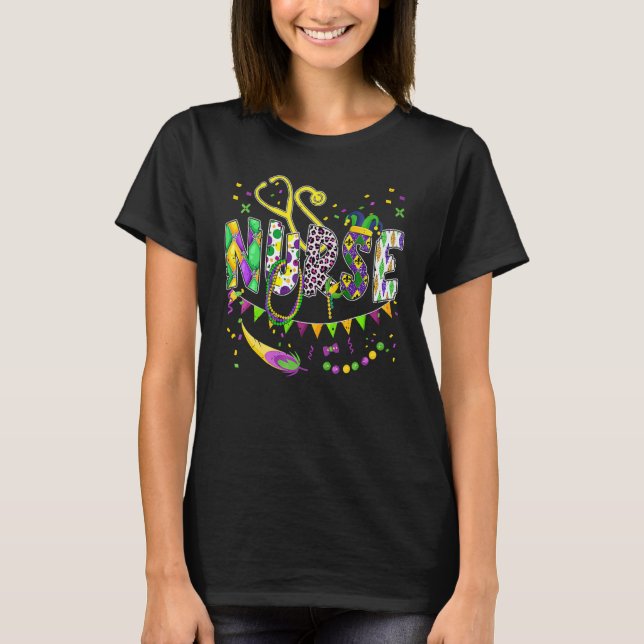 Nurse Mardi Gras Leopard Festival Party  Apparel T-Shirt (Front)