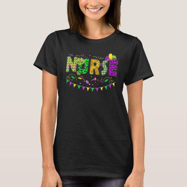 Nurse Mardi Gras Leopard New Orleans Carnival Funn T-Shirt (Front)