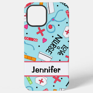 Nurse Medical Art Light Blue Name Personalised iPhone 12 Pro Max Case