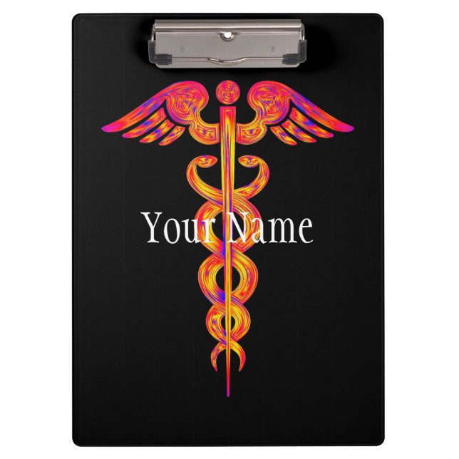 Nurse Medical Caduceus Colourful Personalised Clipboard (Front)
