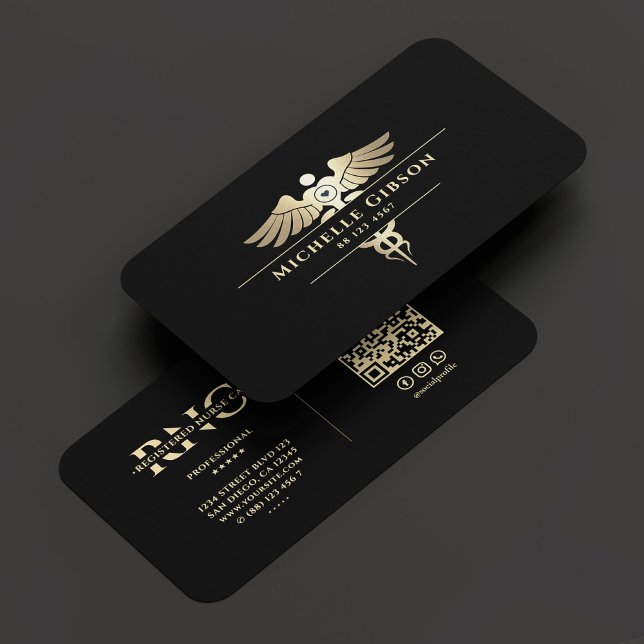 Nurse Medical Doctor Caduceus Elegant Black Gold Business Card (Nurse Medical Doctor Caduceus Elegant Black Gold Business Card
)