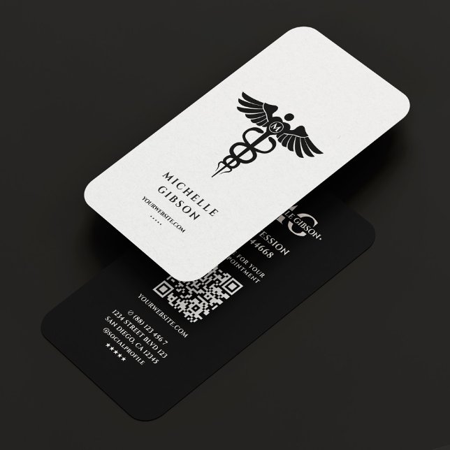 Nurse Medical Doctor Caduceus Elegant White Black Business Card (Nurse Medical Doctor Caduceus Elegant White Black Business Card
)