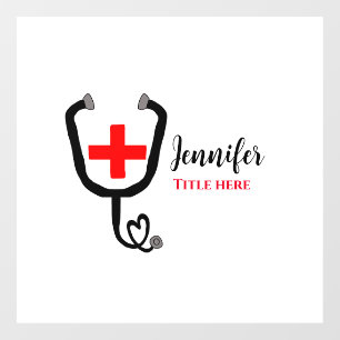 Nurse medical doctor red plus stethoscope add name