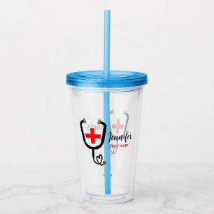 Nurse medical doctor red plus stethoscope add name acrylic tumbler