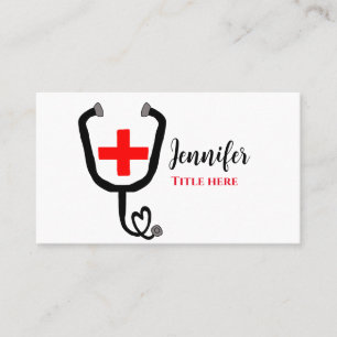 Nurse medical doctor red plus stethoscope add name business card