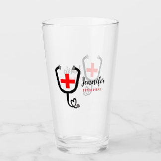 Nurse medical doctor red plus stethoscope add name glass