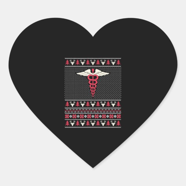 Nurse Medical EMT Ugly Christmas Heart Sticker (Front)