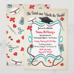 Nurse Medical Graduation Invitation with icons
