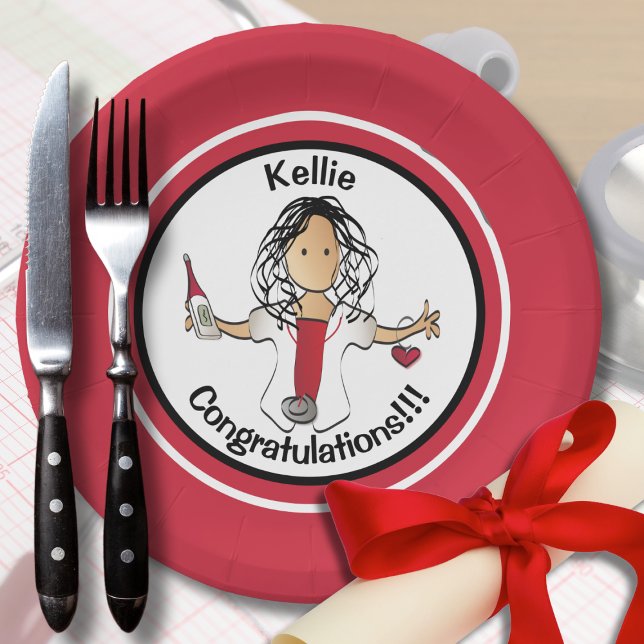 Nurse Medical Graduation Party Funny Red Black  Paper Plate (Creator Uploaded)