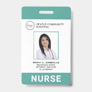 Nurse Medical Green Teal Hospital Logo Photo ID Badge