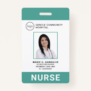 Nurse Medical Green Teal Hospital Logo Photo ID ID Badge