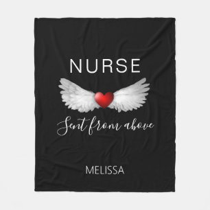 Nurse Medical Red Heart Angel Wings Customised Fleece Blanket