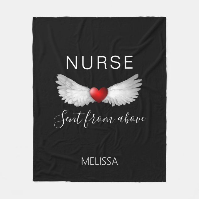 Nurse Medical Red Heart Angel Wings Customised Fleece Blanket (Front)