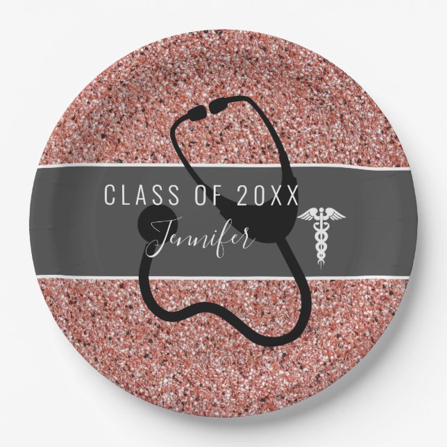 Nurse Medical Stethoscope Graduate Party Glitter Paper Plate (Front)