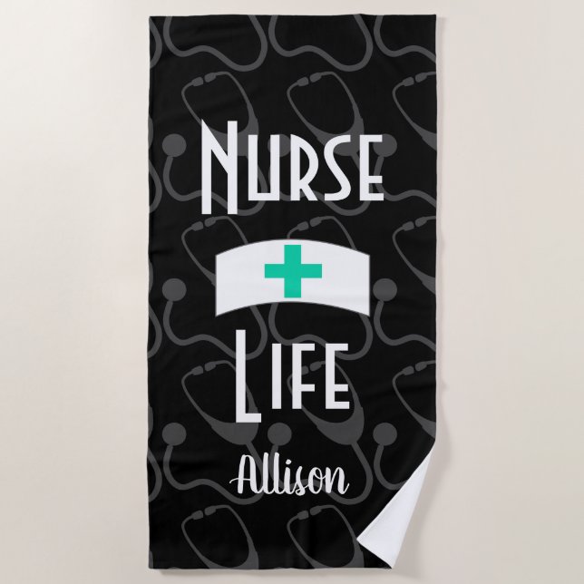 Nurse Medical Stethoscope Pattern Personalised Beach Towel (Front)