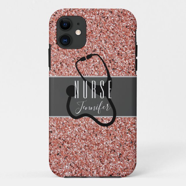 Nurse Medical Stethoscope Pink Glitter Customized Case-Mate iPhone Case (Back)