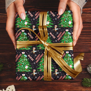 Nurse Merry Christmas Tree Reindeer Nurse Cute Wrapping Paper