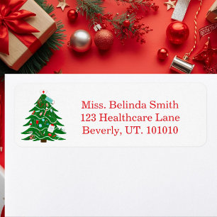 Nurse Merry Christmas Tree Return Address Label