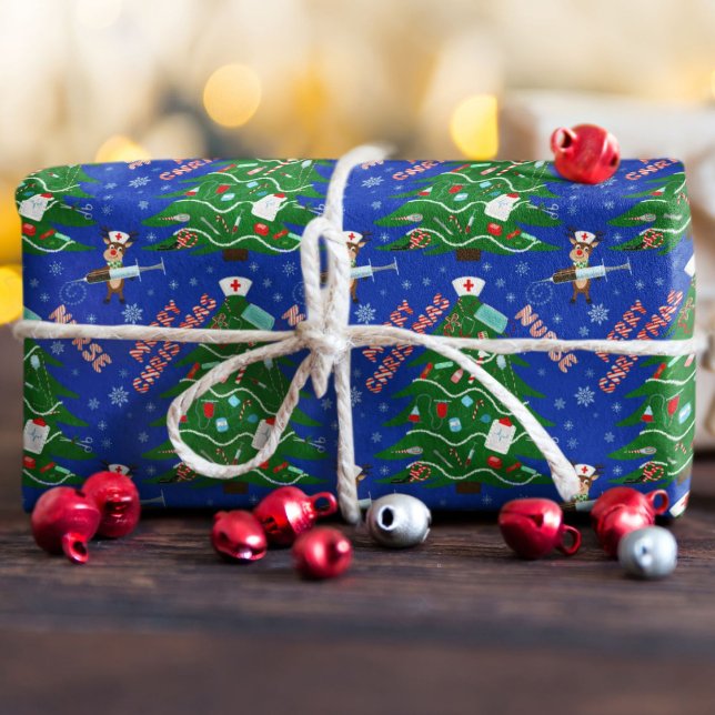 Nurse Merry Christmas Tree with Reindeer Nurse Wrapping Paper (Creator Uploaded)